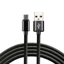 Kabel przewód pleciony USB - USB-C / Typ-C everActive 200cm z obsługą szybkiego ładowania do 3A czarny